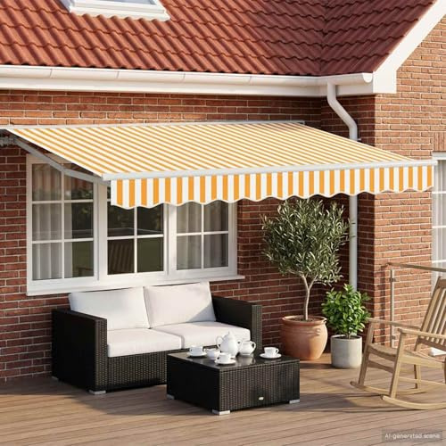 Tenda da sole retrattile manuale gialla, 3 x 2,5 m, con tessuto in poliestere rivestito in poliuretano e telaio in alluminio verniciato a polvere, per terrazze, giardini e balconi.