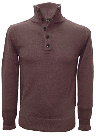 Posh Gear Uomo Collo MAO Maglione Pullover Lupetto 100% Lana di Alpaca, Viola, Taglia L