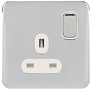 Schneider Electric GGBL3010WPC Lisse Screwless Deco 1G 13A Sw Socket WPC, 240 V, Polished Chrome