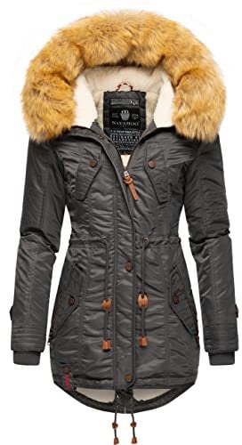 Navahoo Damen Wintermantel Warmer Parka lang mit Kapuze La Viva Anthrazit Gr. XS