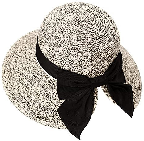 Comhats Damen Faltbarer Strohhut Sommerhut UPF 50 + mit Sonnen Shade breite Krempe Kaffeebraun L