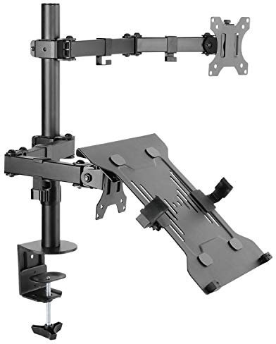RICOO Monitor Halterung 1 Monitor TS7111 Monitorhalterung mit Laptop-Ablage Monitorhalter für 13–29 Zoll höhenverstellbarer Monitorarm zur Tischmontage VESA 75x75 / VESA 100x100