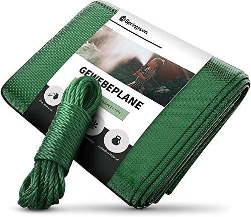 Springreen Telo Impermeabile Esterno, Telone Occhiellato Impermeabile per Mobili, Legna, Campeggio, Bici, Telo Coprimoto Impermeabile in PVC Multifunzione, per Pioggia, Sole, da Viaggio (4x6 m)