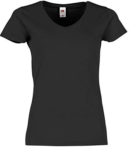Fruit of the Loom Ladies Iconic 150 V-Neck T-Shirt, Farbe:schwarz, Größe:M