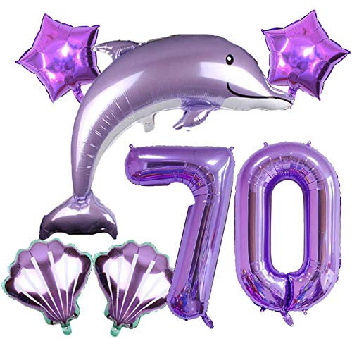 DIWULI Delfin Luftballon Set Zahl 70 - Geburtstag Deko Fisch