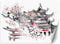Feeby Photo Murale Intisse Japon Aquarelle 350x245 cm rose Déco Murale Tableaux Muraux À La Maison Chambre à Coucher, Salon, Chambre D'amis Pagode Fleur De Cerisier