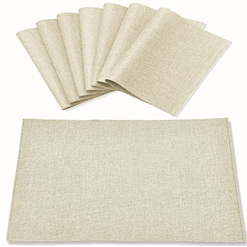 Rinpon Tischsets aus Stoff, 8 Stück, Leinentyp, Stoff, maschinenwaschbar, Platzsets, hitzebeständig, knitterfrei, Dickes Polyester, Küchen-Tischsets für Esstisch (beige)