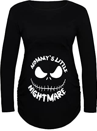 Lorjuly Damen Umstands-T-Shirt, Halloween, Mommys Little Nightmare Cute Schwangere, Schwarz A, Groß