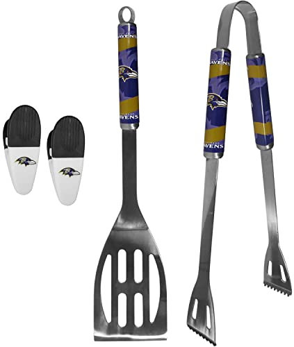 Siskiyou NFL Zweiteiliges Grillwerkzeug-Set mit 2 Magnet-Chip-Clips, Heckklappen-Werkzeug-Set für Fußballparty (New England Patriots - Chrom)