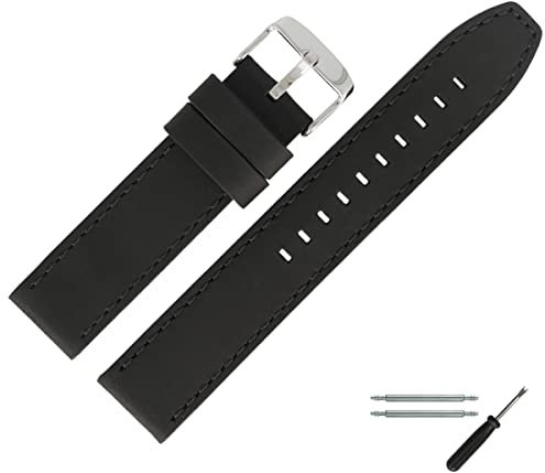 MARBURGER Uhrenarmband 22mm Leder Schwarz Silber - Montage Set 7752210000120