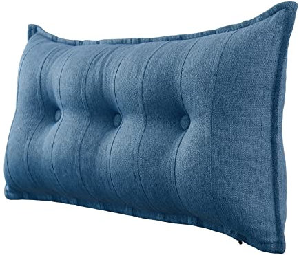 VERCART Couchkissen Groß Dekokissen Kopfteil Gepolstert Kissen Rückenlehnen Sofakissen Lesekissen Perfekt als Unterstützend Rückenkissen Bett Lendenkissen Wandkissen Abnehmbarem Leinen Blau 100cm