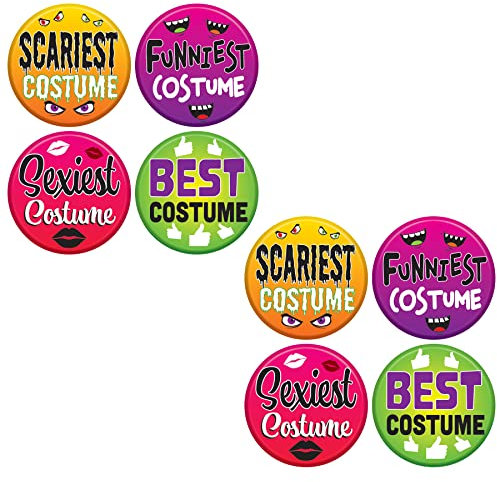 Beistle 8 Stück Halloween Kostüm Wettbewerb Auszeichnungen Pinback Buttons Preistrophäen für gruseligste, lustigste, sexieste, Beste