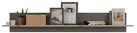 furnling 198122 Serie Bogota Wandboard, Regal Wandregal Bücherregal Hängeregal Bilderregal, Holz Werkstoff Eiche Nachbildung, Made in Europe, FSC Zertifiziert, 140 x 22 x 22 cm, grau