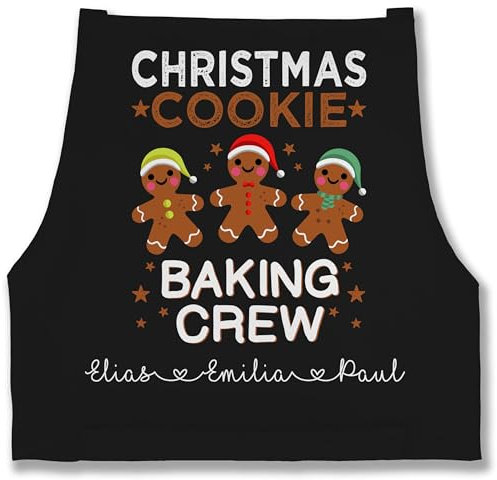 Schürze - Weihnachtsschürze Erwachsene - Christmas Cookie Baking Crew personalisiert I Weihnachtsbäckerei - 85x69 - Schwarz - weihnachts backschürze weihnachtsschürzen weinachts backen