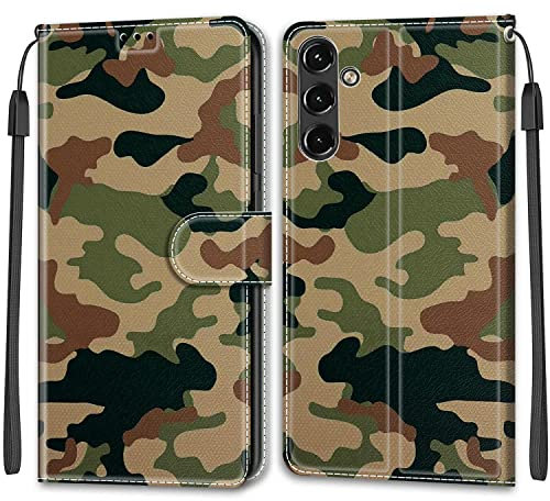 Feyten Coque Samsung Galaxy A14 5G, Etui Samsung Galaxy A14 5G, Étui Housse en Cuir Flip Case Fonction Support Housse avec Fentes de Cartes Magnétique Portefeuille Protection Case (Camouflage)