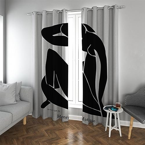 PARREN Black Women's Line Curtains for Sliding Glass Door Matisse Style Abstract Artwork Curtain for Bedroom Living Room Set of 2 Piece 46x54in