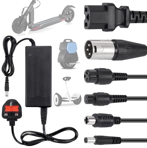 JIZZU 42V 2A Electric Scooter Charger, Mobility Scooter Charger, Hoverboard Adapter, Electric Scooters Fast Chargers With 6 Connections for Balance Scooters, Drifting Board, Unicycle, Electric Bike