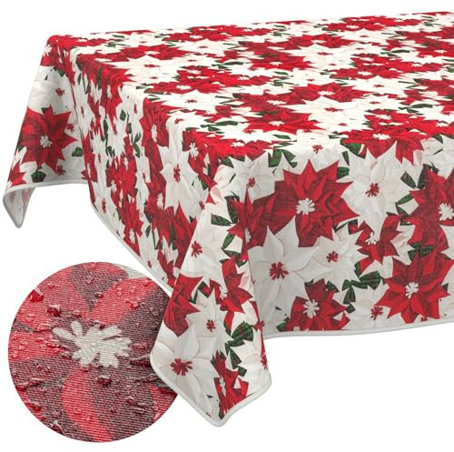 Tischdecke aus Stoff Textil abwaschbar Tischwäsche Tischtuch Baumwolle Polyester Christmas Flower 200x140cm In-/Outdoor Tischdecke