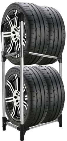 Hershii Tire Storage Rack Standing Garage Storage Shelf Organizer for Indoor Outdoor Use - Black + Silver, 57.2 X 37.3 X 114.6cm