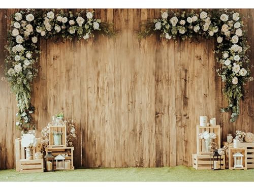 MIRRORANG 4,5x3m für Fotografie Geheimer Garten Hintergrund Rustikales Holz Weiße Blume Blumenständer Hochzeit Geburtstag Fotostudio Requisiten Portrait Verträumte Fotografie, Vinyl