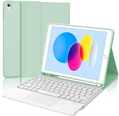 Tastiera per iPad A16 11/10 Generazione (2025/2022) con Touchpad, Cover con Tastiera per iPad 11 Gen 11 Pollici/10 Gen 10.9 Pollici, Magnetica QWERTY Keyboard, Custodia con Portapenna, Verde chiaro