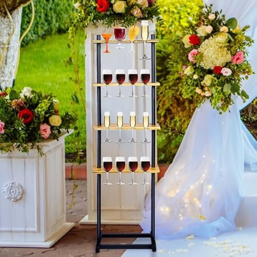 lesolar Champagne Glass Holder Stand for Party, 4-Tier Champagne Tower Display Stand for Wedding, 32 Wine Glass Rack, Champagne Wall Stand Holder Display Rack for Wedding and Party