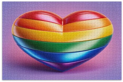 LGBT Herzflaggen-Puzzle für Erwachsene, 500 Teile, Familienpuzzle, lustige und farbenfrohe Wandkunst, fertige Größe 50,5 x 37,8 cm