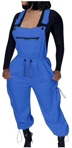 Latzhose Damen Arbeitshose Fleece Warme Overalls Winter Latzhosen Retro Haremshose Overalls Damen Jumpsuits Für Damen Lässiger Teddy Latzhose Plüsch Arbeitsoverall für Damen Cargo Overalls