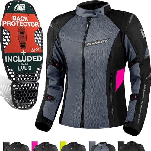 SHIMA RUSH Motorrad Jacke Damen mit Protektoren Mesh | AIRFORCE Rückenprotektor | Sommer Luftig Motorradjacke Wasserdicht Motorradkombi Motorradhose Rosa (Pink, Frauen, Textilejacke, Größe S)