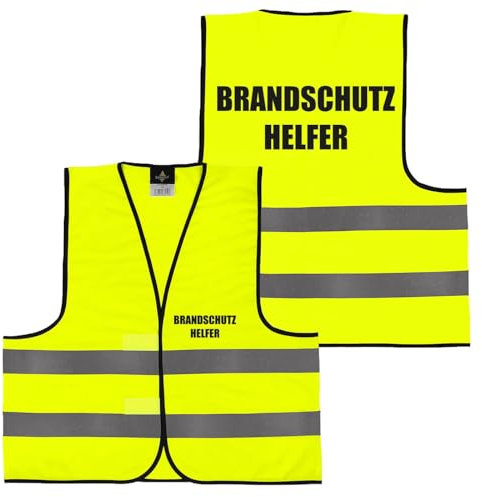 Alsino Warnweste mit Aufdruck - Sicherheitsweste Notarzt Sanitäter Brandschutzhelfer Ersthelfer Ordner Rücken/Front- Druck - M/XL/XXL/5XL, Größe wählen:XL, Motiv wählen:019 Brandschutzhelfer (Gelb)