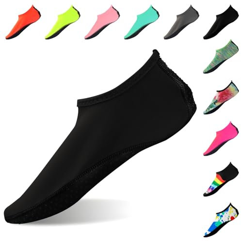 FANWINKJ Water Socks,Yoga Socks, Anti-Slip Breathable and Stylish Water Socks for Beach, Sports, Surf, and Swim, Men and Women,Black-XL