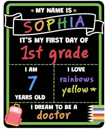 Tafel für den ersten und letzten Schultag, Schild für den 1. Schultag - Doppelseitiges Holzschild „Erster Tag des Kindergartens“,Wiederverwendbare Mathe-Poster, Schulbedarf im Kreidetafel-Stil,