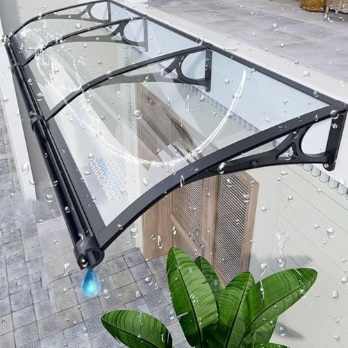 Transparentes Polycarbonat-Regenschutzdach für die Haustür, robuster Aluminiumrahmen, Markise mit Selbstreinigungsfunktion und Zubehör im Lieferumfang enthalten