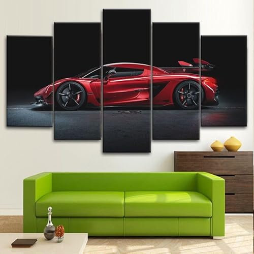 FatAco 5 Paneele Leinwand mit Rahmen Koenigseg Jesko Red Side Car Racing Bild Kunstdruck Leinwand Gemälde Wandmalerei Home Office Wohnzimmer Schlafzimmer Dekoration Ready to Hang