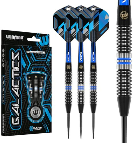 WINMAU Darts Galactics 26g 90% Professionelles Wolfram Dartpfeile-Set mit Stahlspitze mit Dart Flüge und Dartschäfte