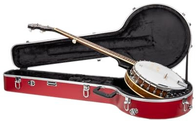 Crossrock 5-String Resonator & Gibson Tenor Banjo Koffer | Geformte ABS-Hartschale mit Sicherheitsschloss, Metallfüßen und abnehmbaren Gurten – Rot (CRA861BJRD)