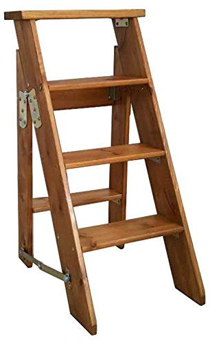 Klappbarer Holzleiter für Erwachsene, tragbar, 4 Stufen, Treppe mit Blumenregal, platzsparendes Design für Innen, Küche und Badezimmer, rutschfest, umweltfreundlich, Kletterhocker in Holzfarbe