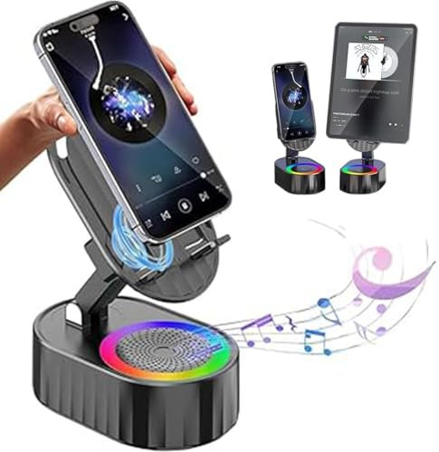 Wireless Induction Audio Bluetooth Speaker, 5-in-1 New Phone Holder Bluetooth Audio Power Bank Bracket with Anti-Slip Base, 300° Rotating Folding Lifting Charging Holder for Tablet Phone (Black)