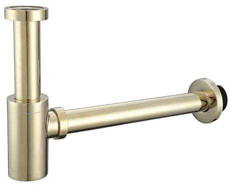 RANDOM Siphon rond contemporain en laiton poli doré clair 3,8 cm pour lavabo lavabo bonde P siphon P
