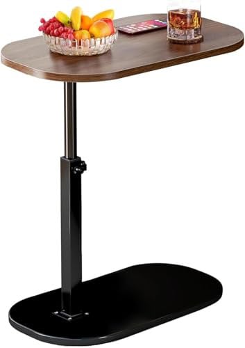BSTMOME TV Tray Table, Adjustable Height & 90° Flip-Over Panel Design, Sofa Arm End Side Table for Eating Laptop Couch Bed Dinner or Small Spaces (Walnut)