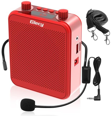 Giecy Portable Voice Amplifier with Headset Microphone 30W Rechargeable Battery 2800mAh Powerful Sound System for Teachers, Guides, Coaches, Presenters（Red）