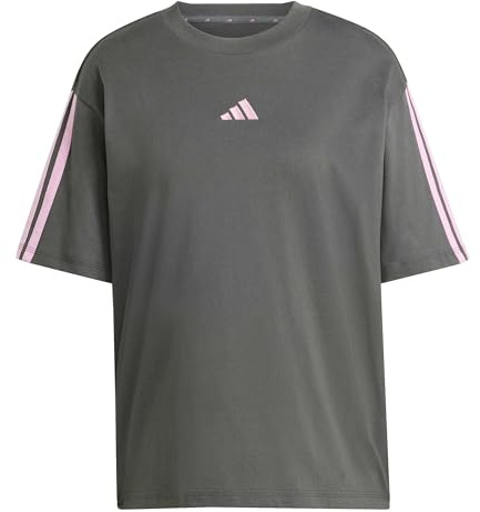 adidas Women's Essentials 3-Stripes Boyfriend T-Shirt, Grey six/st Tropic Bloom, M