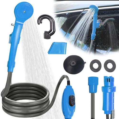 PORFOYO Tragbare Campingdusche,12V Campingdusche Mit Pumpe,Camping Dusche Outdoor Mit Handbrause Und Schlauch,Tragbar Campingdusche Für Wandern,Camping,Reisen,Strand,Haustier