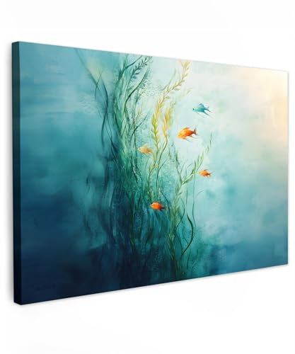 MuchoWow© Bilder Groß 120x80 cm XXL Wohnzimmer Deko Modern Wandbild Kunstdruck auf Leinwand Bild Schlafzimmer über Bett Room Decor Geschenke Wasserpflanzen - Fische - Bunt - Wasser