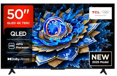 TCL 50T69C QLED 50, TV Direct LED, HDR 4K, Smart TV con Google TV (Dolby Vision y Atmos, Game Master, Motion Clarity, Compatible con Google Assistant y Alexa)