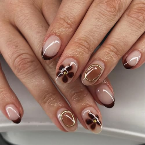 Cosmeria 24 Stück Rote Blumen Press on Nails, Künstliche Nägel mit Blumenmuster, Mittel lange Acrylnägel, DIY Maniküre Set für Frauen, Wiederverwendbar