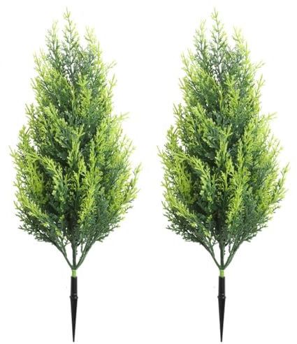 Künstliche Zypressen-Formschnitte, 50 cm, UV-beständige Kunstpflanzen mit Erdspießen, künstliche Formschnittbäume, für Innen- und Außenbereich, Topfdekoration für Veranda, Garten und Terrasse, 50 cm
