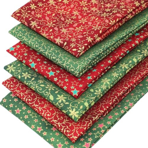 6 Fat Quarters Bundle - 'Regal Christmas' Stunning Xmas Fabrics in Green & Red with Gold Detailing. 100% Cotton Ideal for Festive Quilting & Crafting (with Free Patchwork Pattern by Overdale Fabrics)