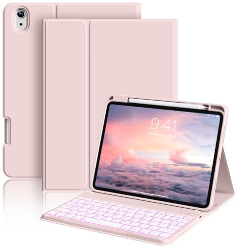 SZPSGC Keyboard Case for iPad A16 11/10th Generation, Pink | Detachable 7 Colors Backlit Keyboard with Pencil Holder, Smart Folio Cover, Auto Sleep/Wake