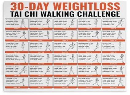 Tai Chi Walking Challenge Motivational Poster, Fitness Wall Decor for Gym, Home Office, Studio(Unframed,16X24inch(40X60cm))